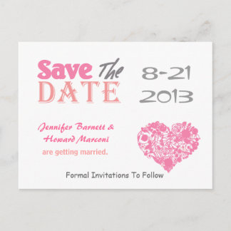 Pink & White Heart Save The Date Post Card