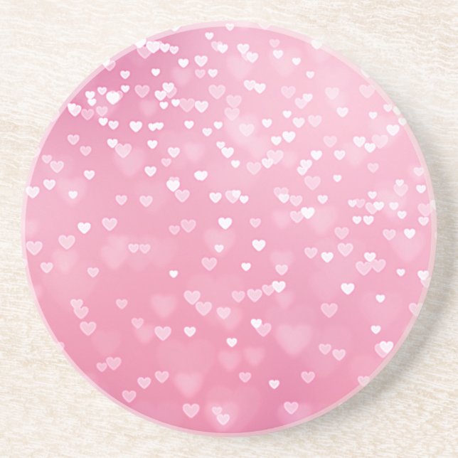 Pink White Hearts Birthday Coaster (Front)