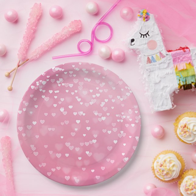 Pink White Hearts Birthday Paper Plates (Party)
