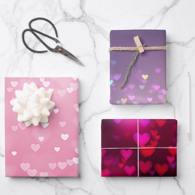 Pink White Hearts Birthday Wrapping Paper Sheets (Front)