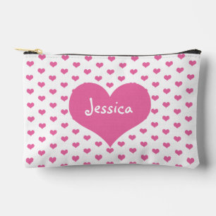 Pink White Hearts Cute Personalized Girly Name  Accessory Pouch