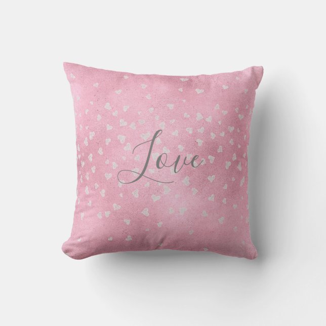 Pink White Hearts Love Throw Pillow (Front)