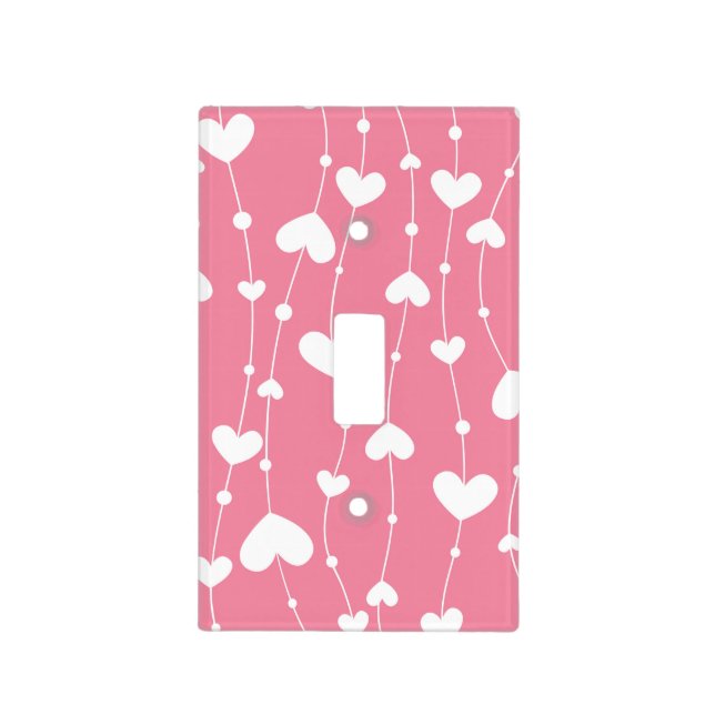 Pink White Hearts Nursery Girls Room Light Switch Cover (Front)