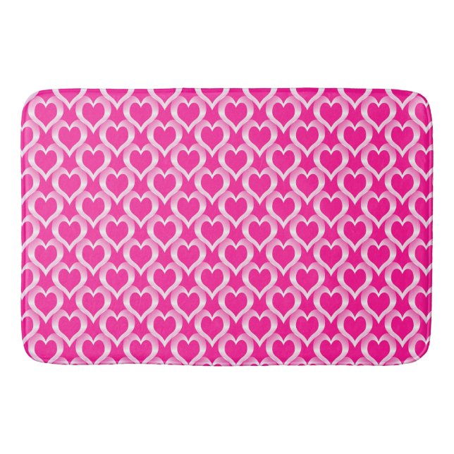 Pink White Hearts Pattern Bath Mat (Front)
