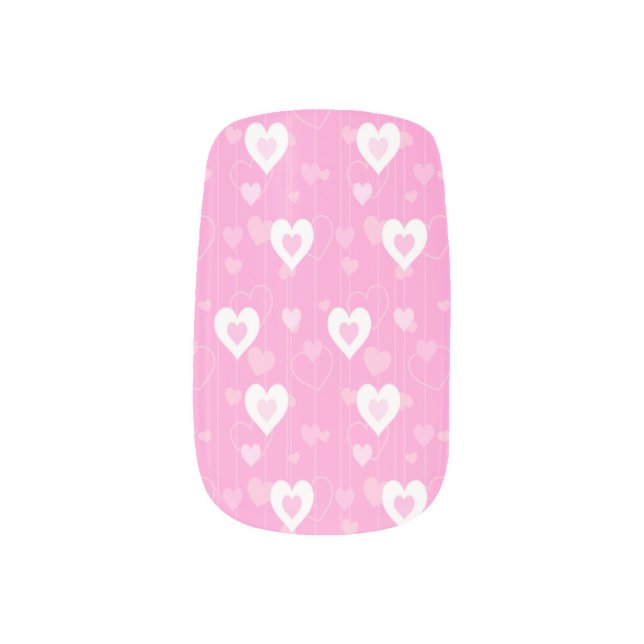 Pink & White Hearts Pattern Nail Wraps (Left Thumb)
