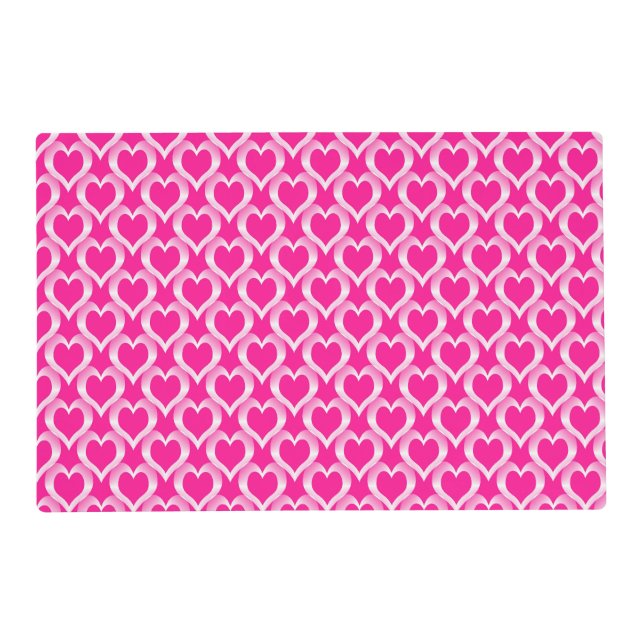 Pink White Hearts Pattern Placemat (Front)