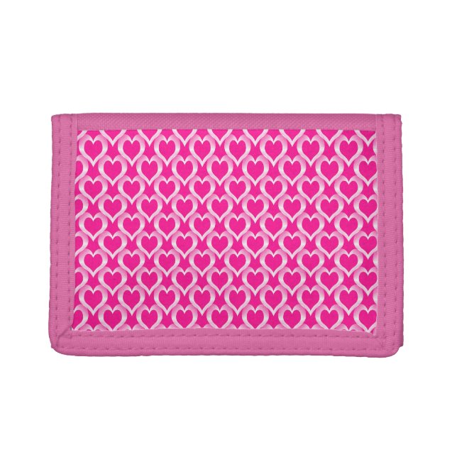 Pink White Hearts Pattern Tri-fold Wallet (Front)
