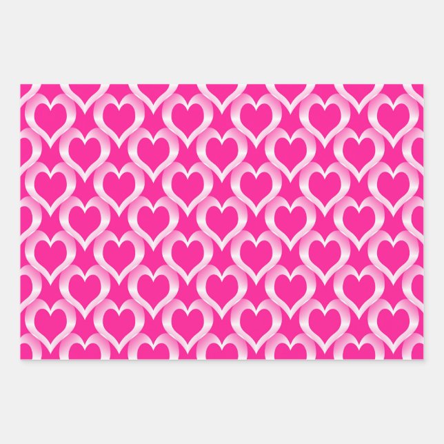 Pink White Hearts Pattern Wrapping Paper Sheets (Front)