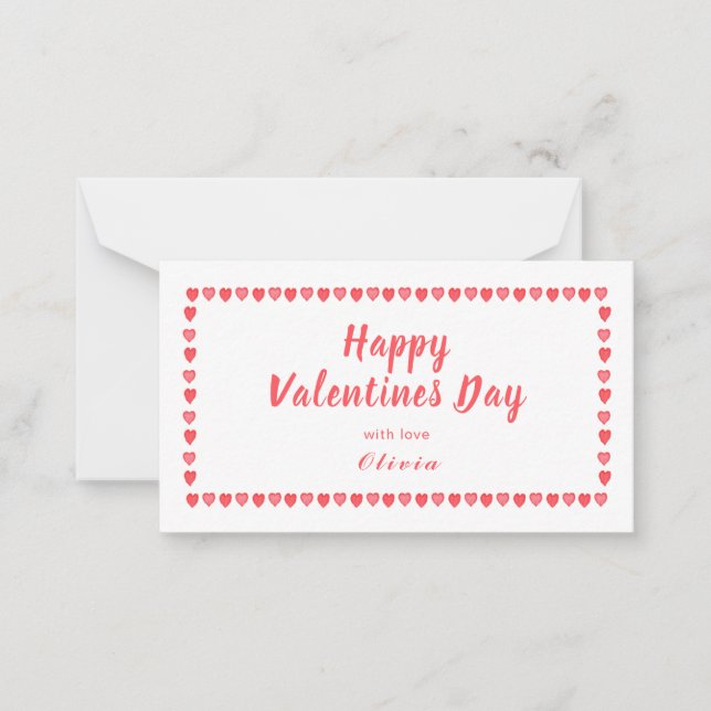 Pink & White hearts Valentines Day mini  Note Card (Front)