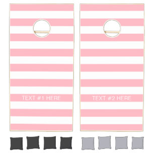 Pink White Horizontal Stripe Monogram DIY BG Cornhole Set