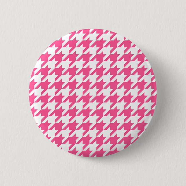 Pink White Houndstooth Check Design  Button (Front)