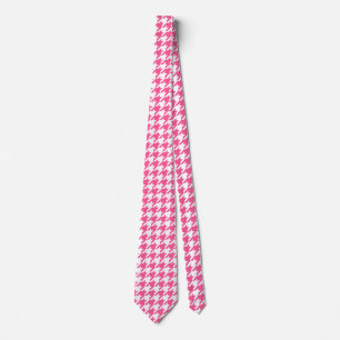 Pink White Houndstooth Check Design Neck Tie