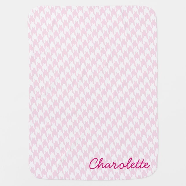 Pink & White Houndstooth Monogram Baby Blanket (Front)