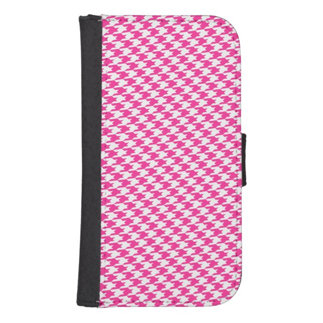 Pink & White Houndstooth Samsung Wallet Case (Front)