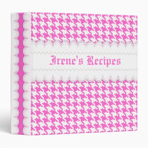 Pink, white houndstooth & scalloped borders recipe 3 ring binder