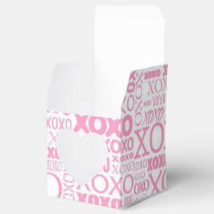 Pink & White Hugs & Kisses Pattern Heart Favor Box