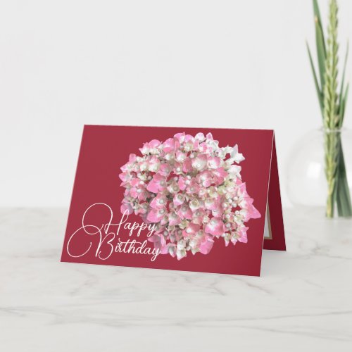 PinkWhite Hydrangea Blush Backdrop Happy Birthday Card