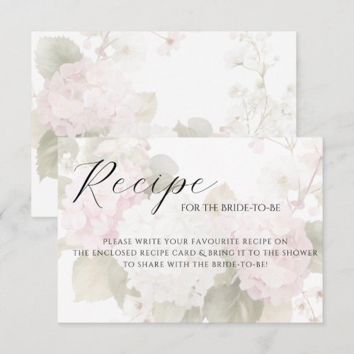 Pink White Hydrangeas Elegant Recipe Card
