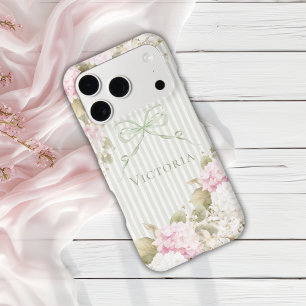 Pink White Hydrangeas Sage Green iPhone 17 Pro Case