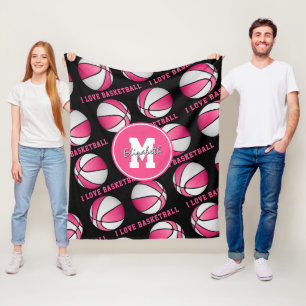pink white I love basketball girl's sports room Fleece Blanket