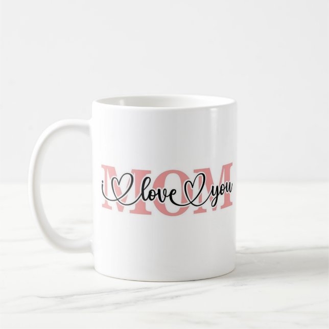 Pink white I love you Mothers day mug for mom (Left)