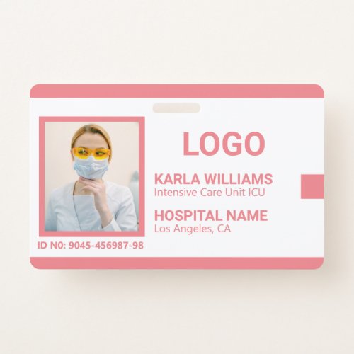 Pink White ICU Nurse ID Photo Badge 