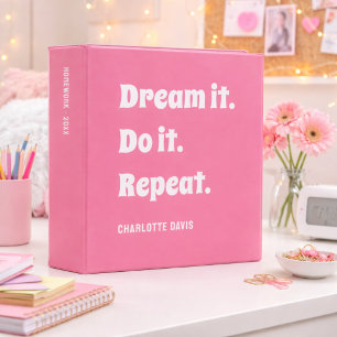 Pink white inspirational quote dream it do it 3 ring binder
