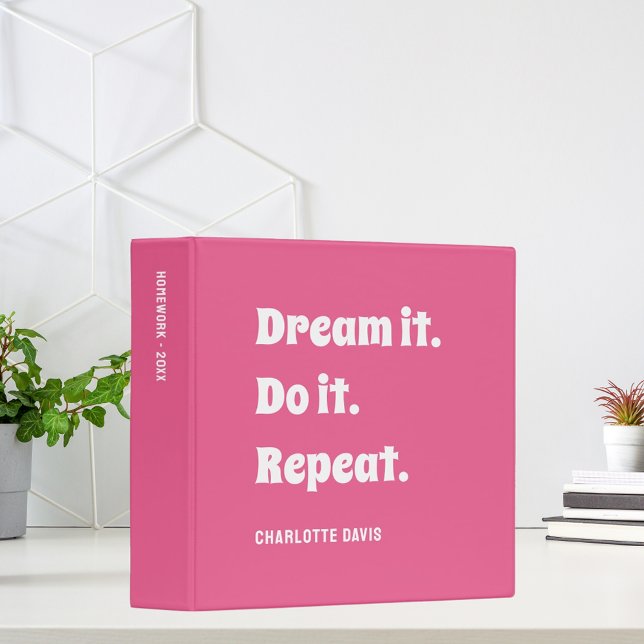 Pink white inspirational quote dream it do it 3 ring binder (Creator Uploaded)