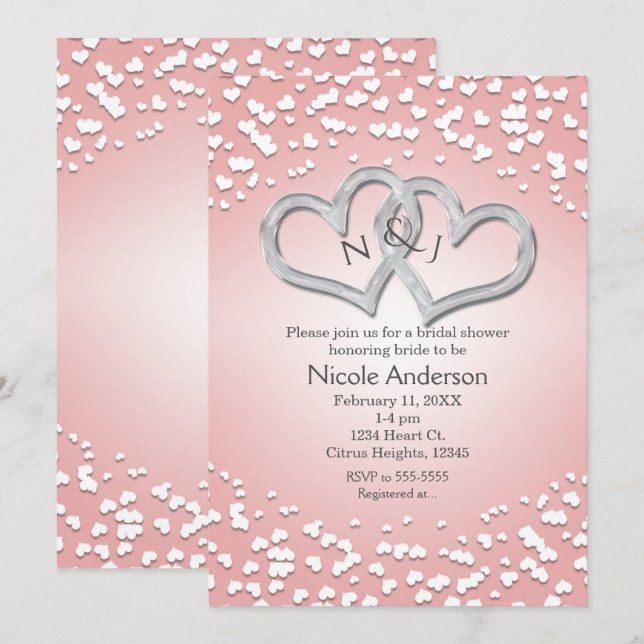 Pink White Intertwined Hearts Valentine Invitation (Front/Back)