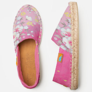 Pink White Japanese Kimono Floral Flower Womens Espadrilles