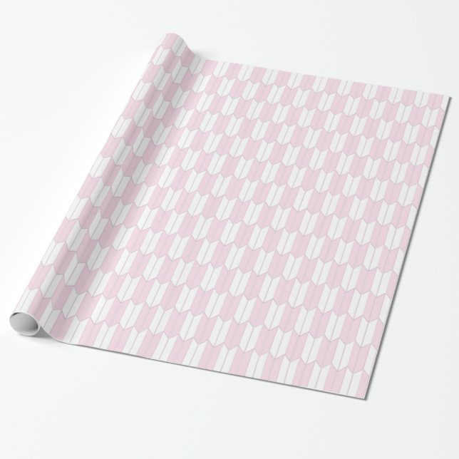 Pink & White Japanese Yagasuri Pattern Gift Wrap (Unrolled)