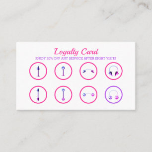 Pink White Jewelry Neon Stylish Body Piercing Loyalty Card