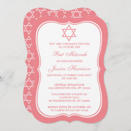 Pink & White Jewish Star Of David Bat Mitzvah Invitation