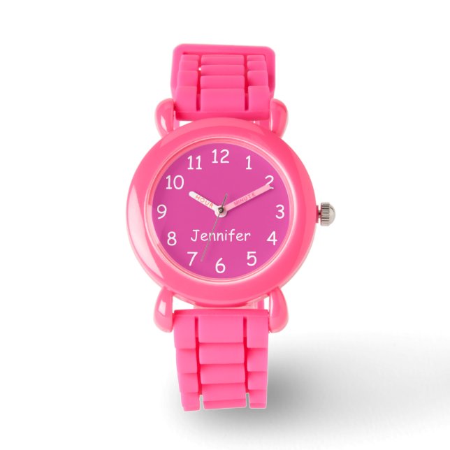Pink & White Kid's Pink Glitter Strap Wrist Watch (Front)