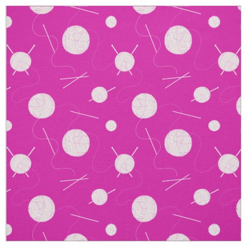 Pink White Knitting Lovers Patterned Fabric