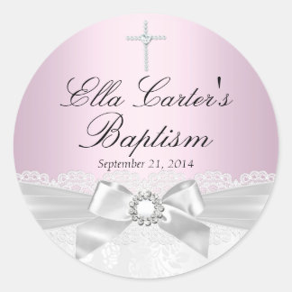 Pink White Lace & Cross Baptism Sticker