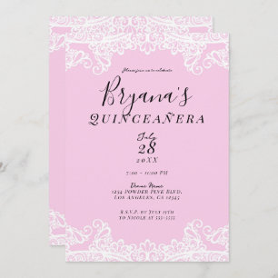 Pink & White Lace Elegant Quinceañera Invitation
