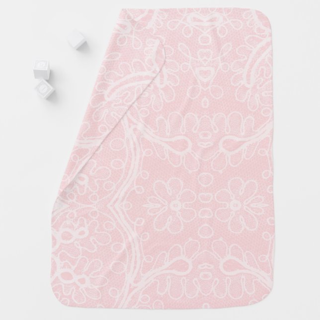 Pink White Lace Pretty Girly Pastel Nursery Baby Blanket (In Situ)