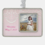 Pink, White Lace, Religious Christmas Ornament at Zazzle