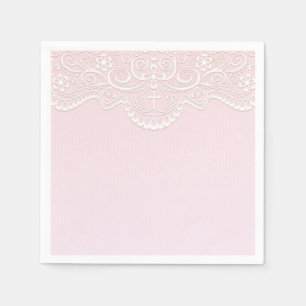 Pink, White Lace, Religious Napkins
