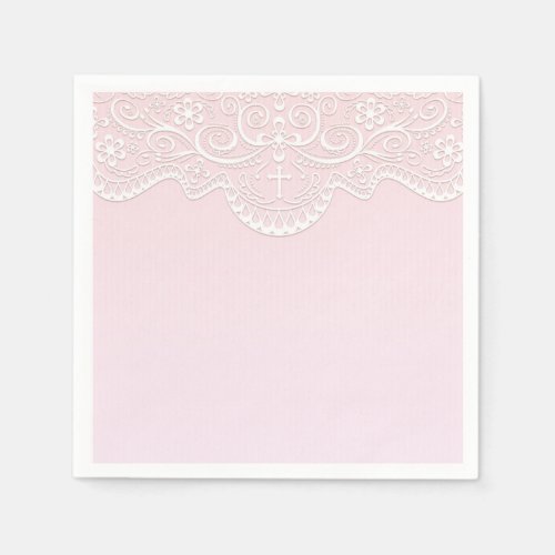 Pink White Lace Religious Napkins