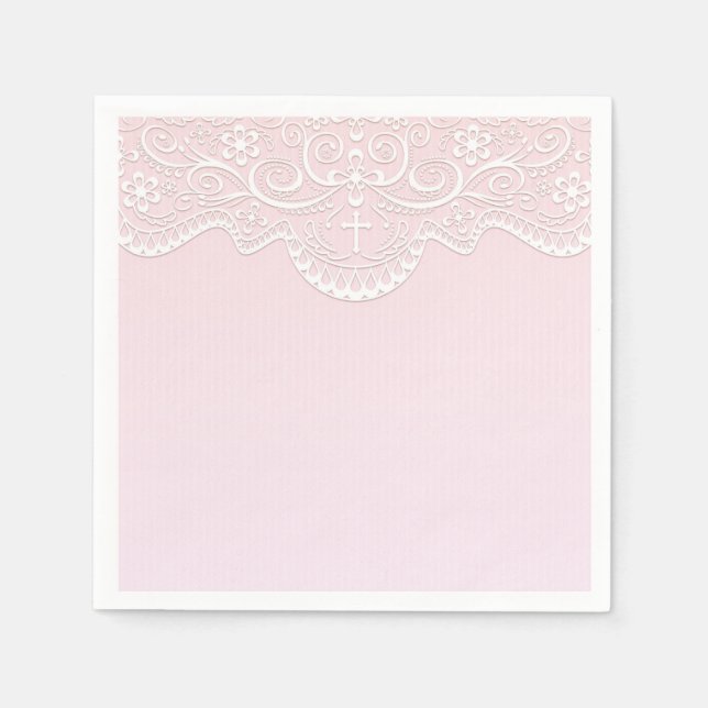 Pink, White Lace, Religious Napkins (Front)