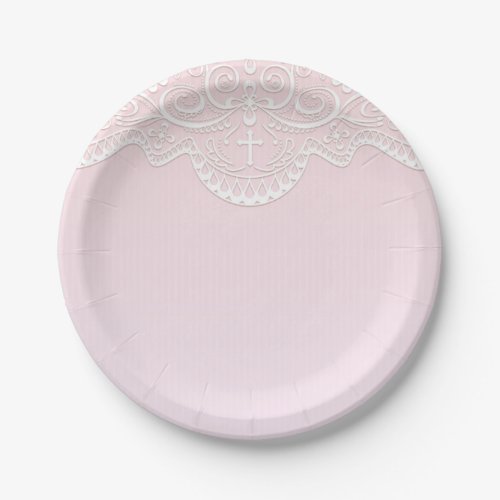 Pink White Lace Religious Paper Plates