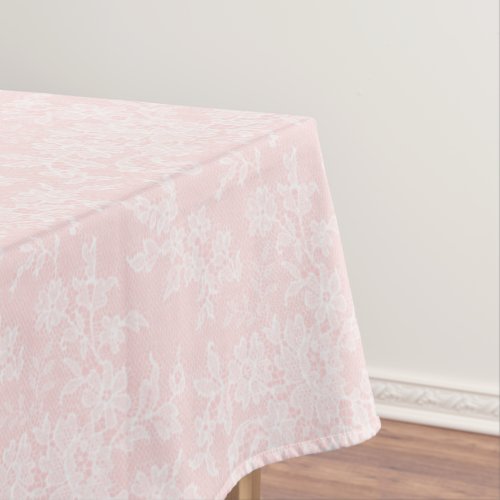 Pink  White Lace Wedding Fabric Table Cloth