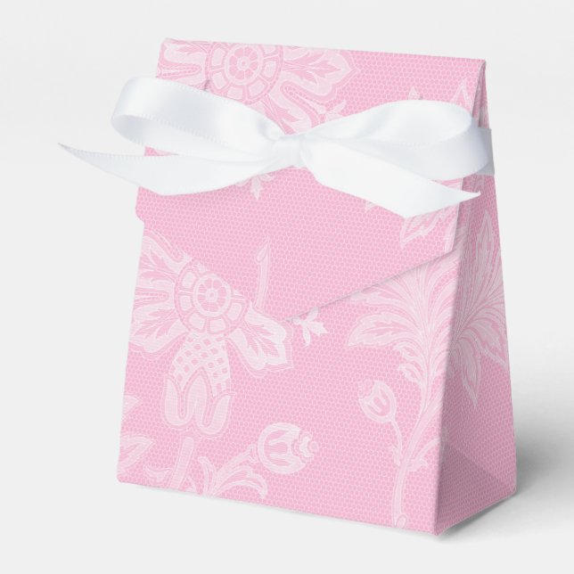 Pink White Lacey Floral Favor Boxes (Front Side)