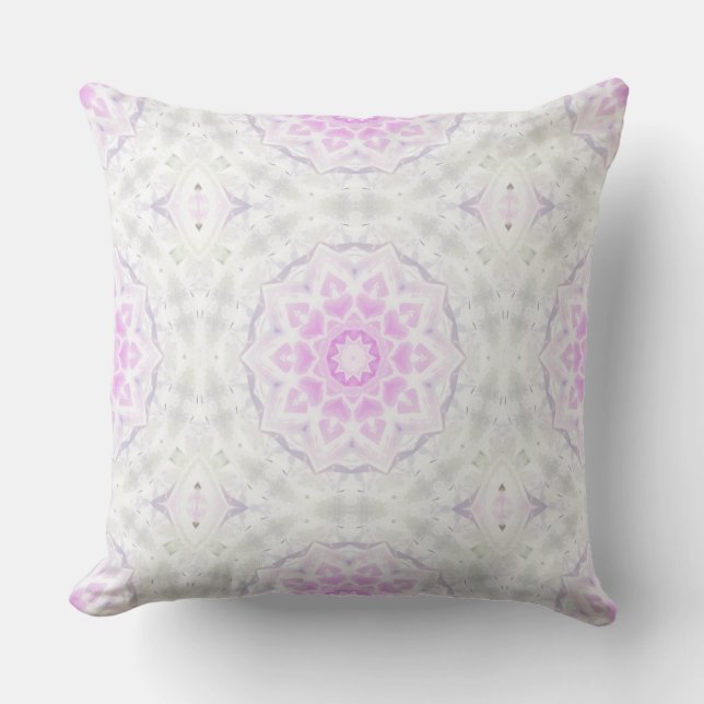 Pink & White Lacy Kaleidoscope Hearts Throw Pillow (Front)
