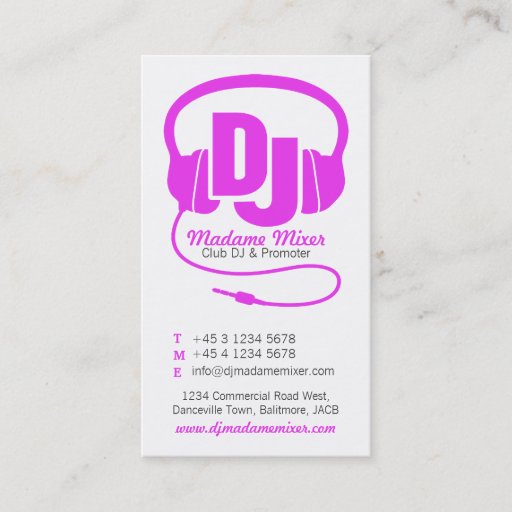 Customizable Pink &amp; white ladies DJ promoter business card