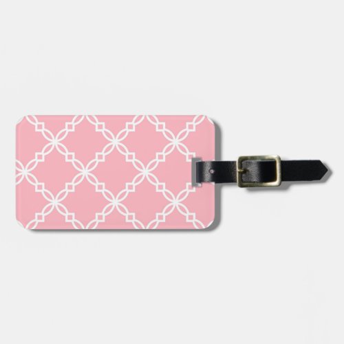 Pink White Large Fancy Quatrefoil Pattern Luggage Tag