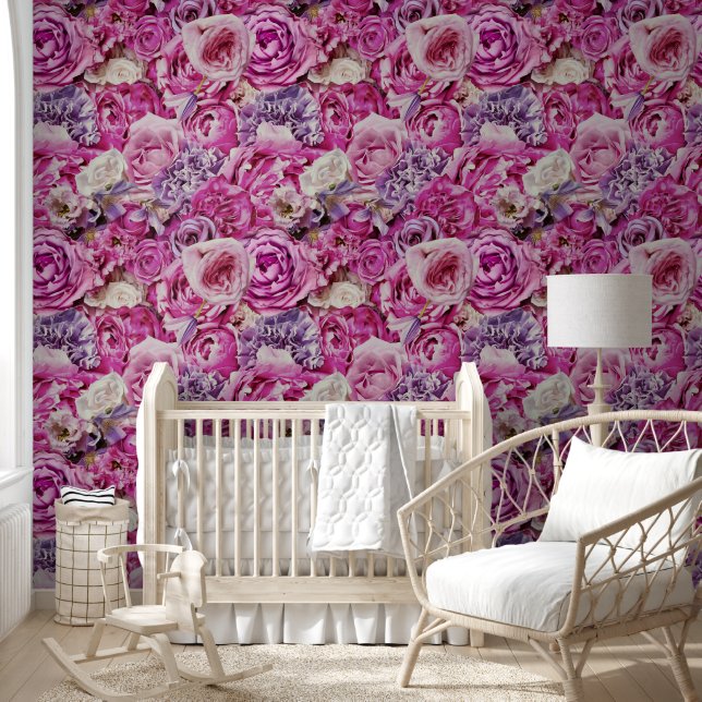 Pink White Lavender Rose Flowers Pattern Wallpaper (Kids)