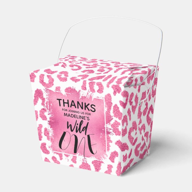 Pink White Leopard 1st Birthday Favor Boxes (Front Side)